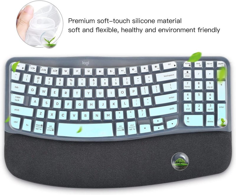 imComor Keyboard Cover Skin for Logitech Wave Keys MK670 Combo Wireless Ergonomic Keyboard Skin, Logitech Wave Keys Wireless Ergonomic Keyboard Cover Protector Skin Accessories, Ombre Mint - Image 4